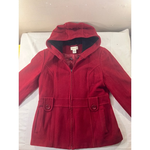 St. John's Bay Jackets & Blazers - ST JOHNS‎ BAY Red Wool Blend Hooded Coat Jacket Women's Medium